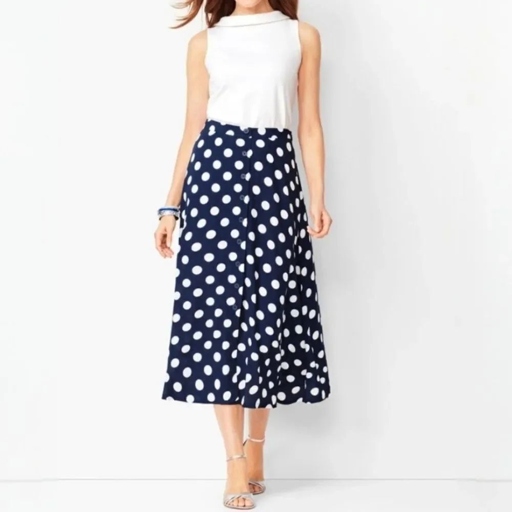 Talbots Navy Dotty Print Midi Skirt